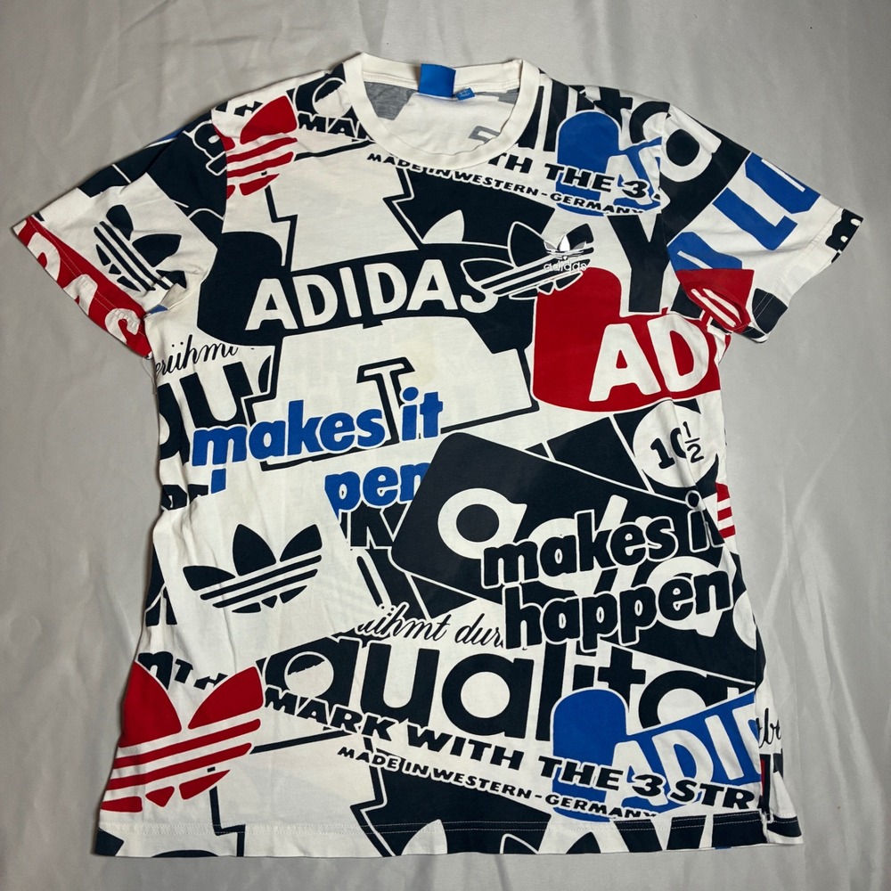 Adidas Originals Mens Large Graphic T-Shirt All Over Print Logo Trefoil BS4835